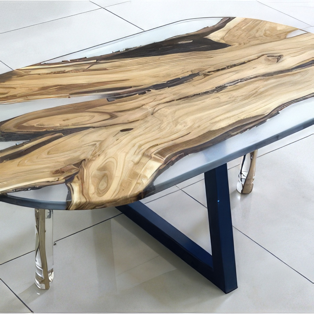 Слэб-стол из карагача с закаленным стеклом